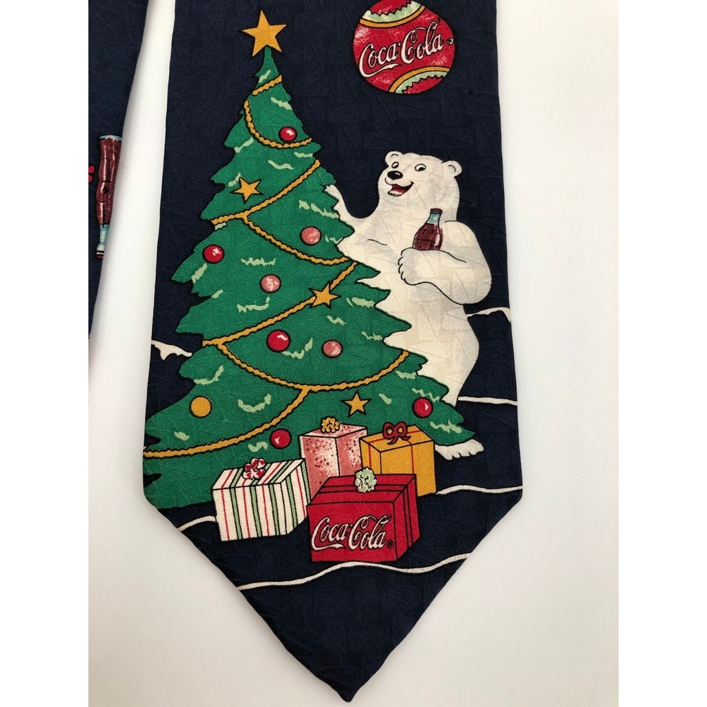 Vintage Coca-Cola Mens Navy Blue Christmas Novelty Silk NeckTie Whimsical